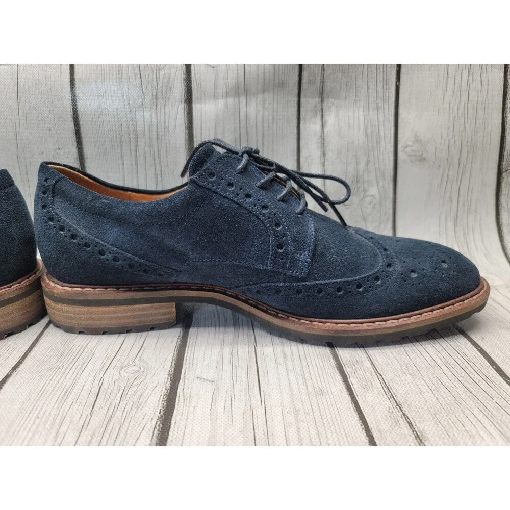ECCO Vitrus Mens 7 US Navy Blue Suede Leather Wingtip Tie Oxford Brogues Shoes